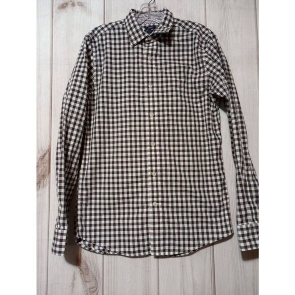 Gap Shirt Men's Medium Brown White Button Front Long‎ Sleeve